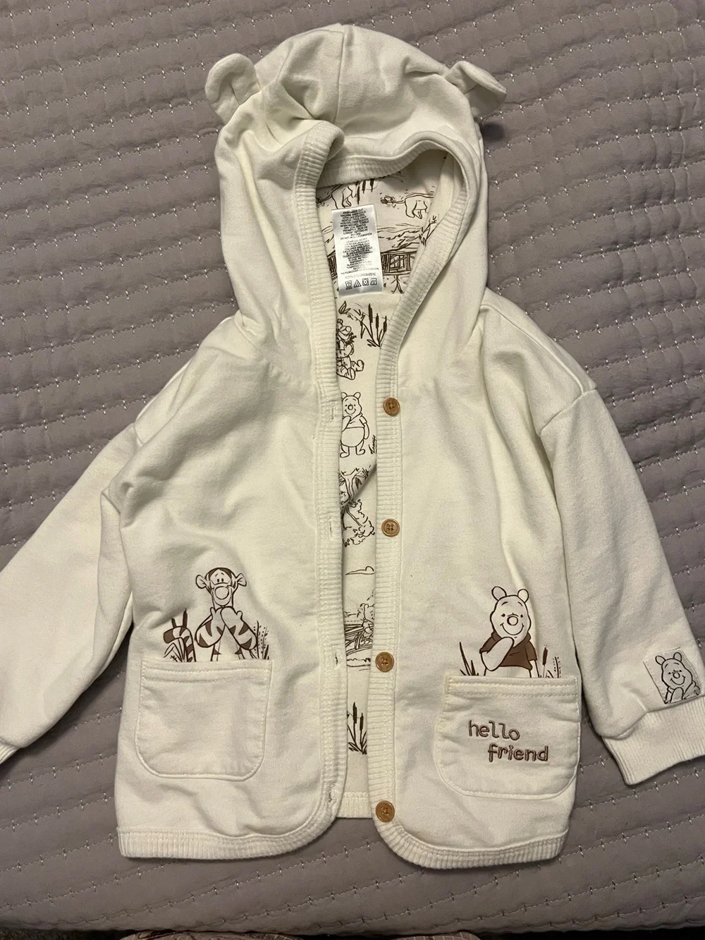 Disney Cream Hooded Baby Jacket with Winnie the Pooh Embroidery